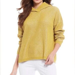Eileen Fisher Chartreuse Yellow Organic Cotton Blend Hooded Sweater Top - XL